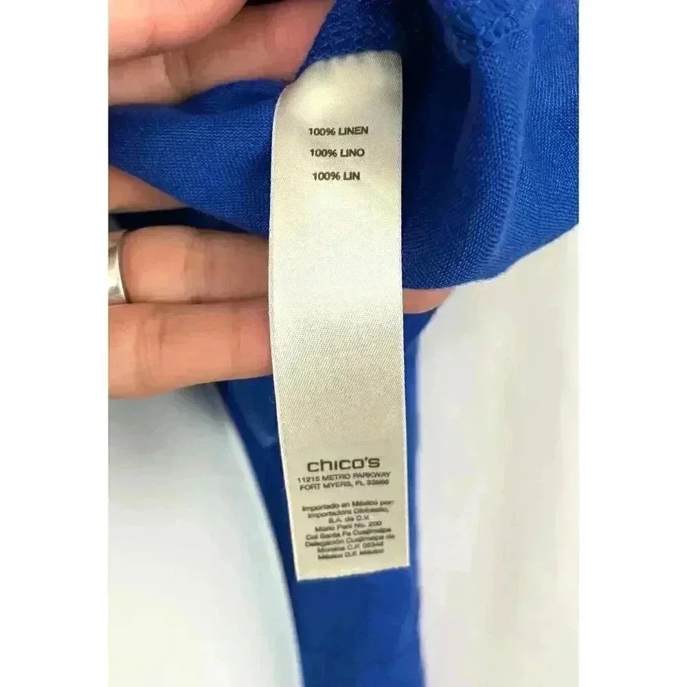 Chico’s‎ Cobalt Blue Jacket Shacket Sz 1 100% Linen Women's High Neck - Picture 11 of 16